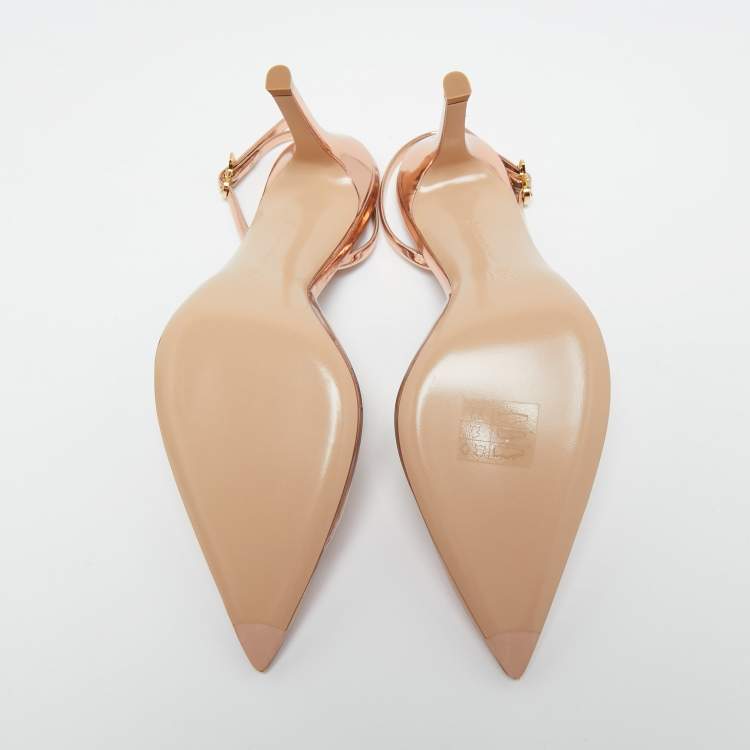 Pre Owned Gianvito Rossi Rose Gold Laminated Leather and PVC Ribbon Slinback Pumps Size 36