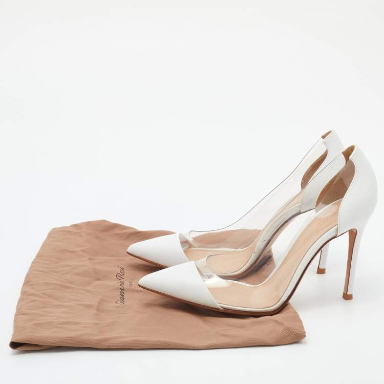 Pre Owned Gianvito Rossi White Leather and PVC Plexi Pumps Size 37.5