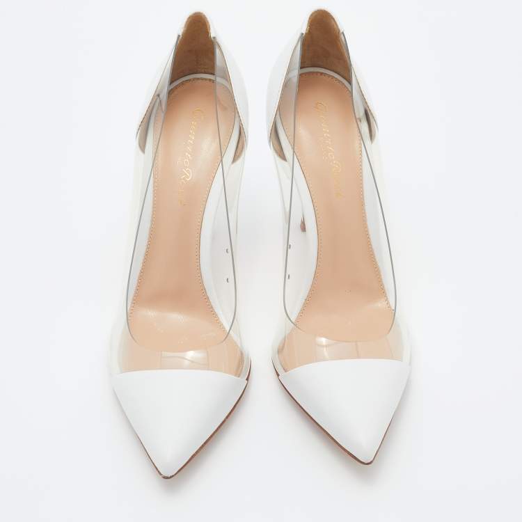 Pre Owned Gianvito Rossi White Leather and PVC Plexi Pumps Size 37.5