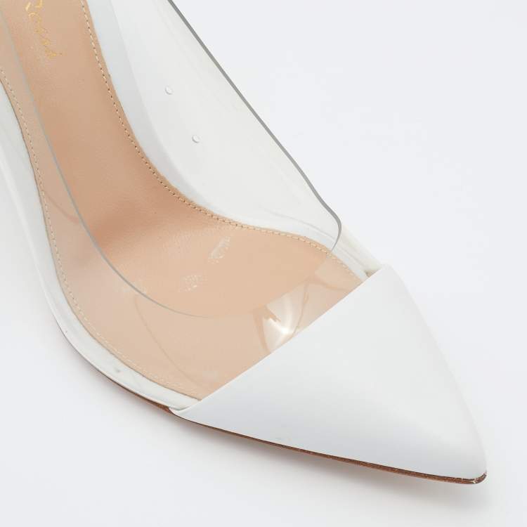 Pre Owned Gianvito Rossi White Leather and PVC Plexi Pumps Size 37.5
