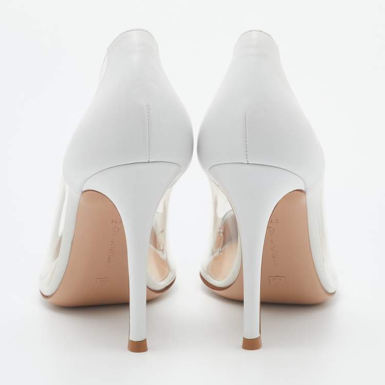 Pre Owned Gianvito Rossi White Leather and PVC Plexi Pumps Size 37.5