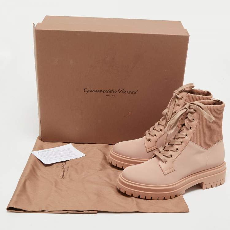 Pre Owned Gianvito Rossi Pink Fabric and Leather Martis Ankle Boots Size 36