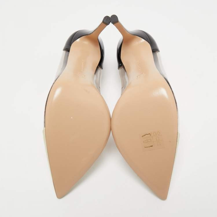 Pre Owned Gianvito Rossi Cream/Black Patent Leather and PVC Plexi Pumps Size 39