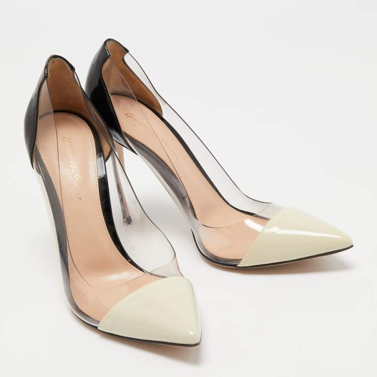 Pre Owned Gianvito Rossi Cream/Black Patent Leather and PVC Plexi Pumps Size 39