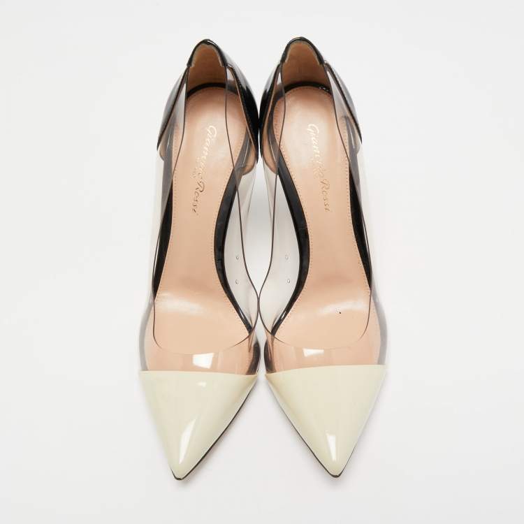 Pre Owned Gianvito Rossi Cream/Black Patent Leather and PVC Plexi Pumps Size 39