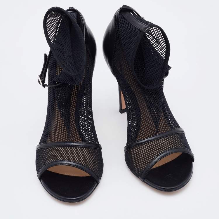 Pre Owned Gianvito Rossi Black Mesh and Leather Idol Ankle Booties Size 36