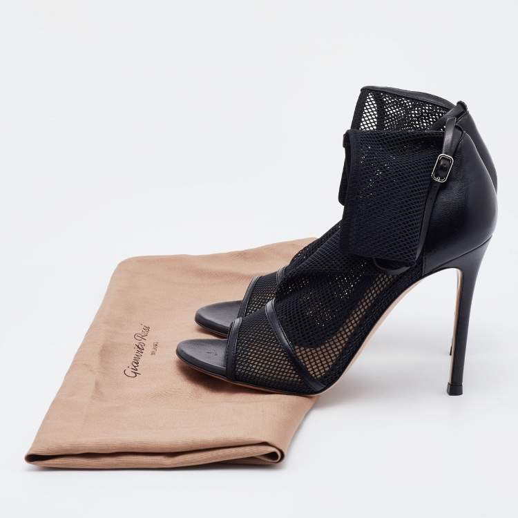 Pre Owned Gianvito Rossi Black Mesh and Leather Idol Ankle Booties Size 36