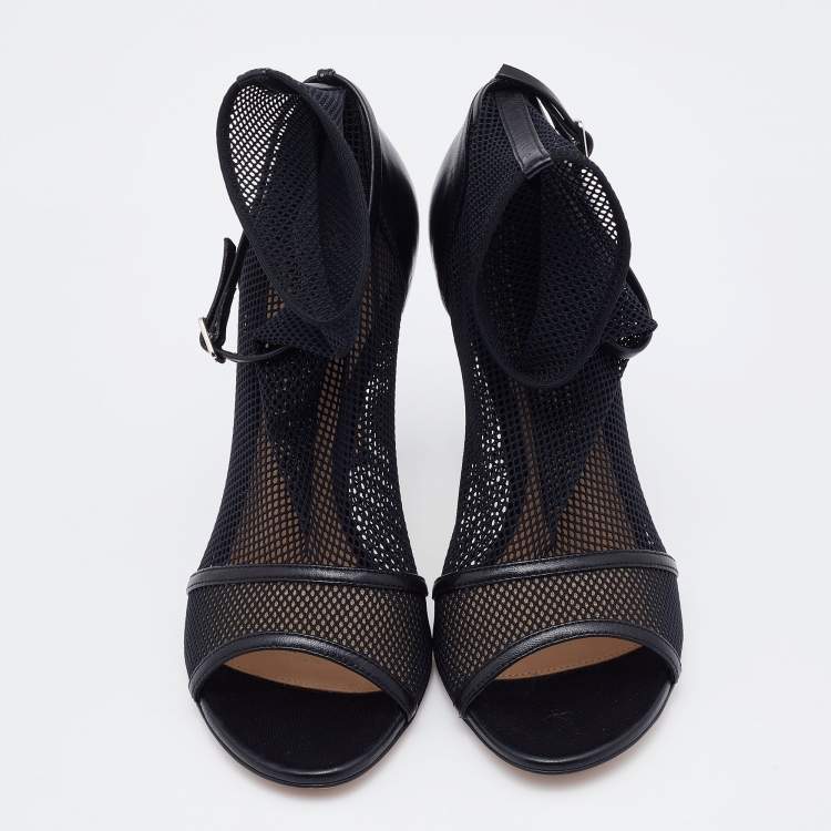 Pre Owned Gianvito Rossi Black Mesh and Leather Idol Ankle Booties Size 36