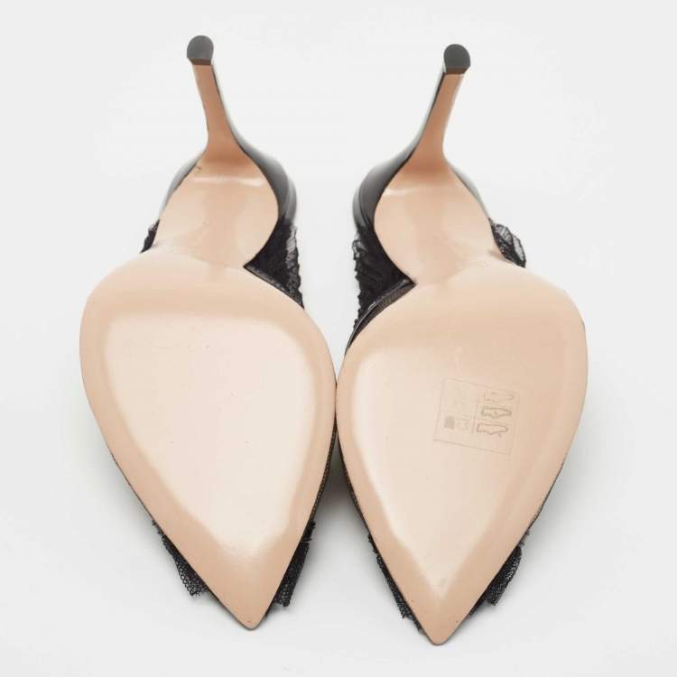 Pre Owned Gianvito Rossi Black Polka Dot Lace Pois Peep Toe Mules Size 39