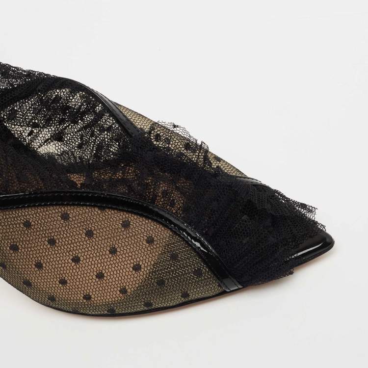 Pre Owned Gianvito Rossi Black Polka Dot Lace Pois Peep Toe Mules Size 39