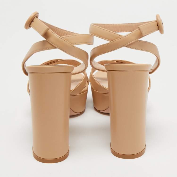 Pre Owned Gianvito Rossi Beige Leather Poppy Platform Ankle Strap Sandals Size 38