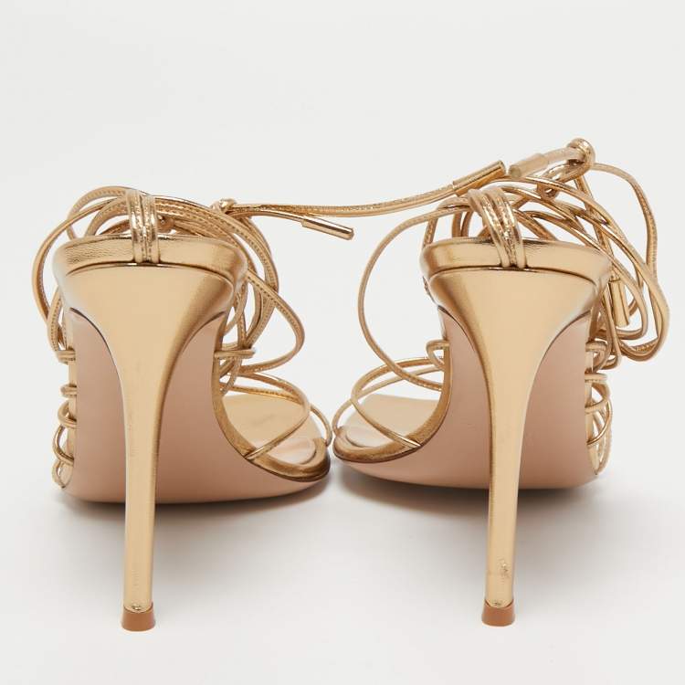 Pre Owned Gianvito Rossi Metallic Gold Leather Giza Wrapped Sandals Size 38