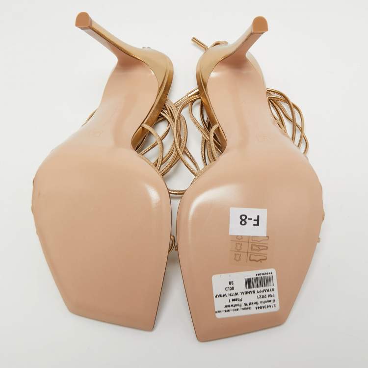 Pre Owned Gianvito Rossi Metallic Gold Leather Giza Wrapped Sandals Size 38