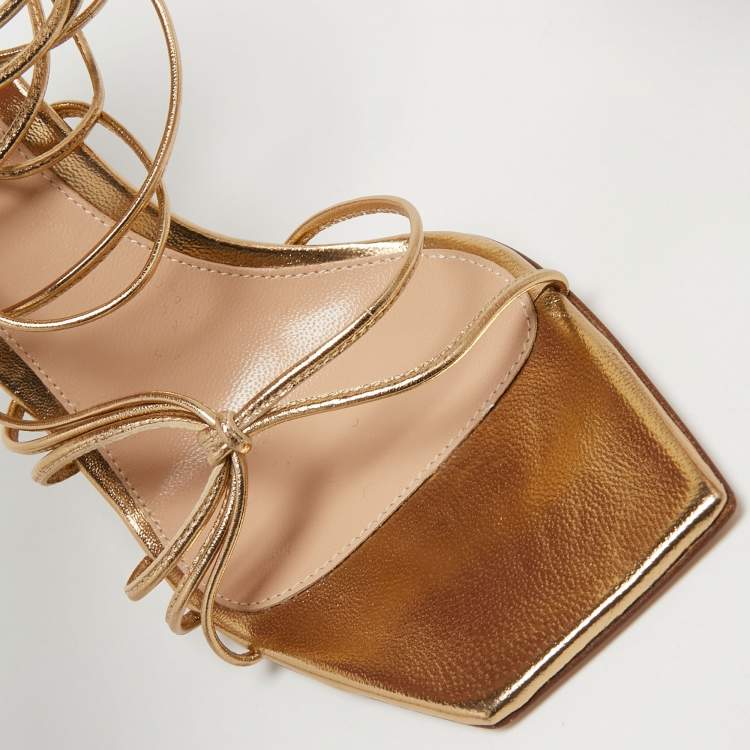 Pre Owned Gianvito Rossi Metallic Gold Leather Giza Wrapped Sandals Size 38