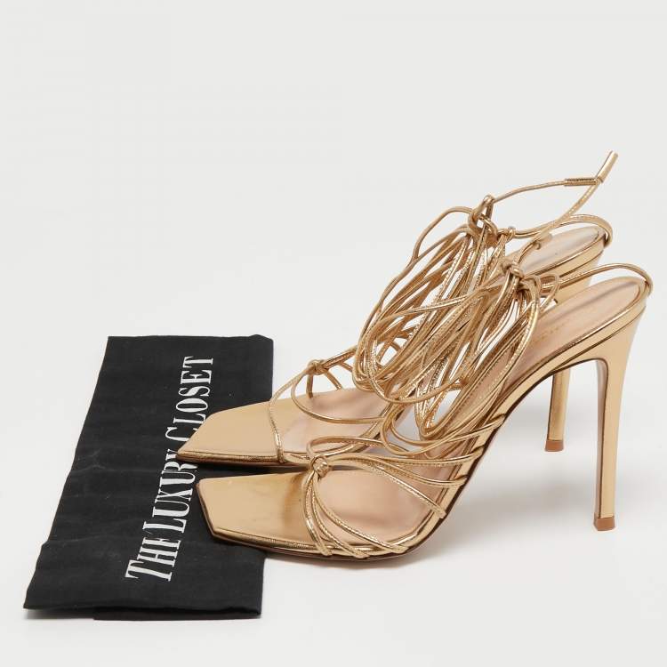 Pre Owned Gianvito Rossi Metallic Gold Leather Giza Wrapped Sandals Size 38