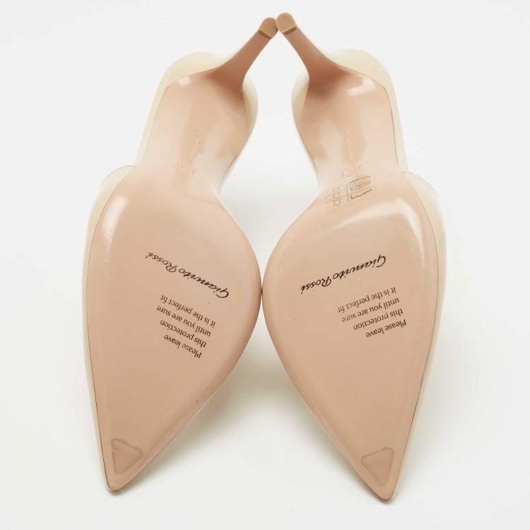 Pre Owned Gianvito Rossi Beige Patent Leather Aramis Pointed Toe Mules Size 40