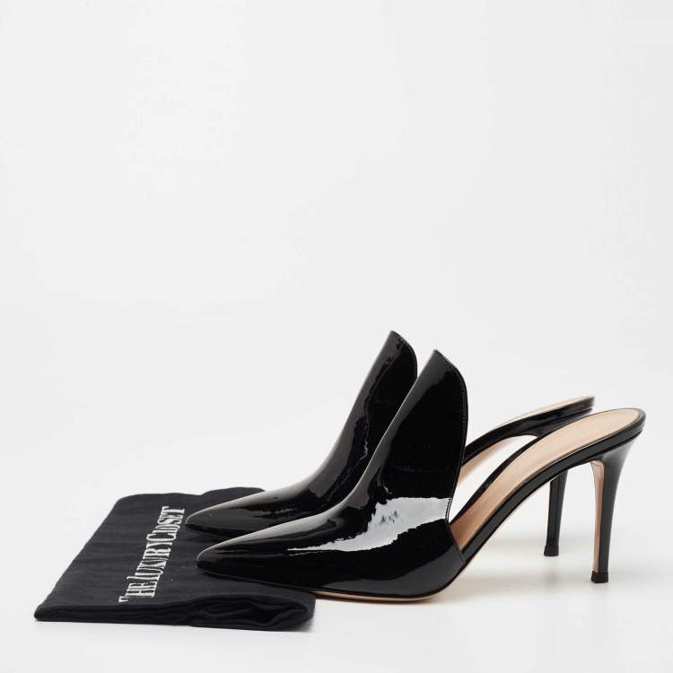 Pre Owned Gianvito Rossi Black Patent Leather Aramis Pointed Toe Mules Size 40