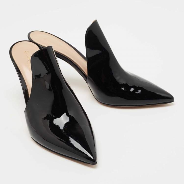 Pre Owned Gianvito Rossi Black Patent Leather Aramis Pointed Toe Mules Size 40