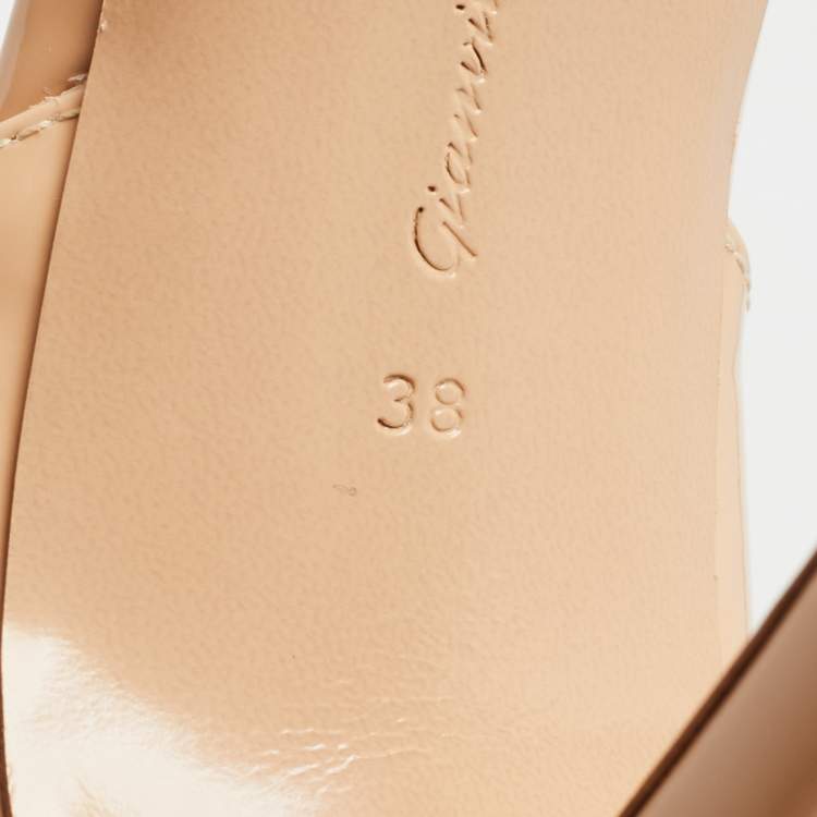 Pre Owned Gianvito Rossi Beige PVC and Patent Leather Bree Open Toe Pumps Size 38
