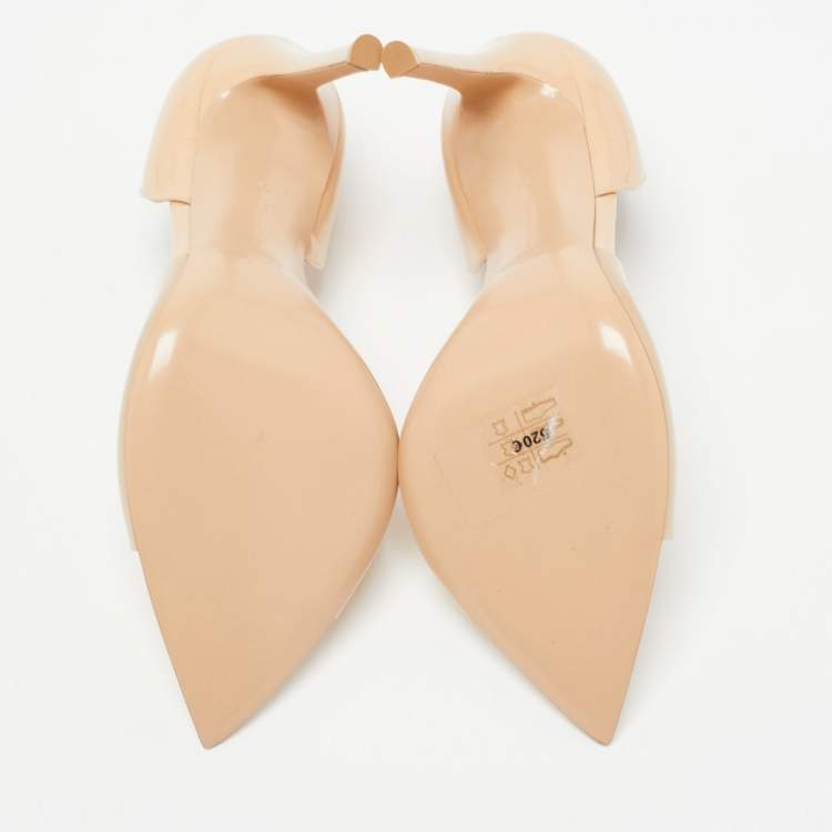 Pre Owned Gianvito Rossi Beige PVC and Patent Leather Bree Open Toe Pumps Size 38