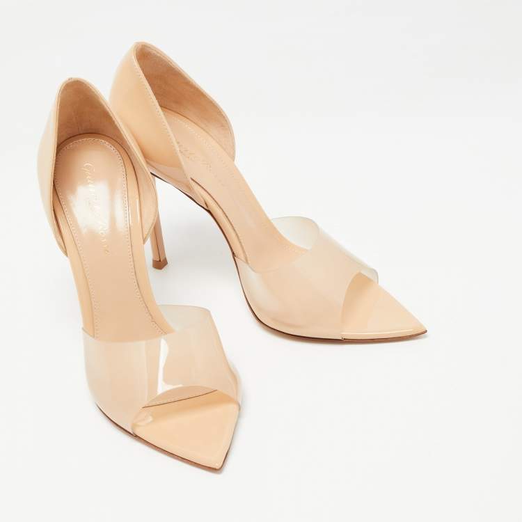 Pre Owned Gianvito Rossi Beige PVC and Patent Leather Bree Open Toe Pumps Size 38