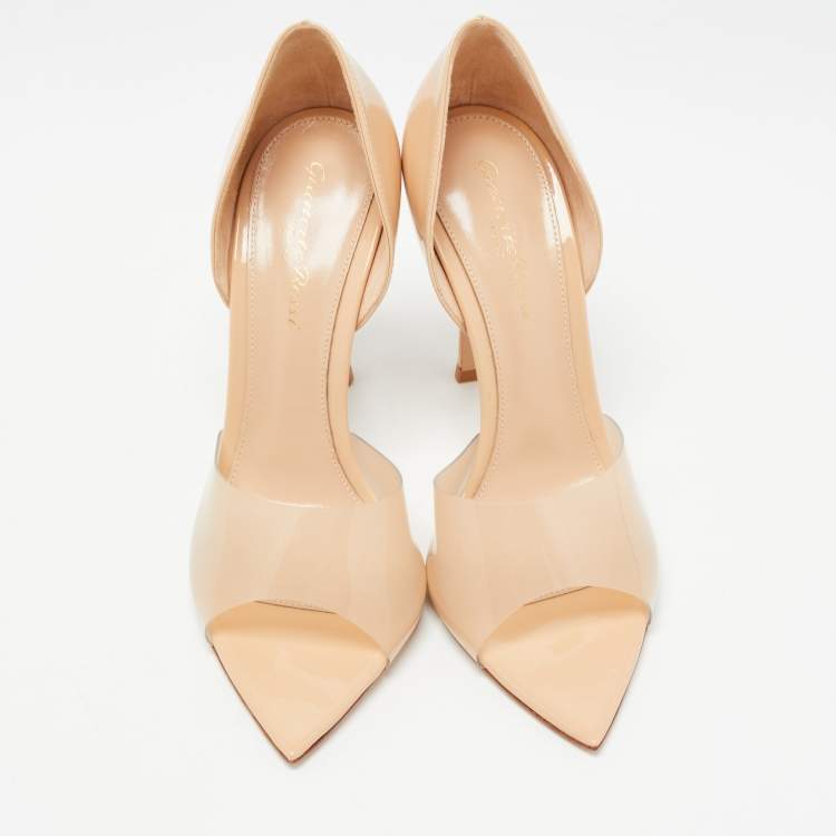 Pre Owned Gianvito Rossi Beige PVC and Patent Leather Bree Open Toe Pumps Size 38