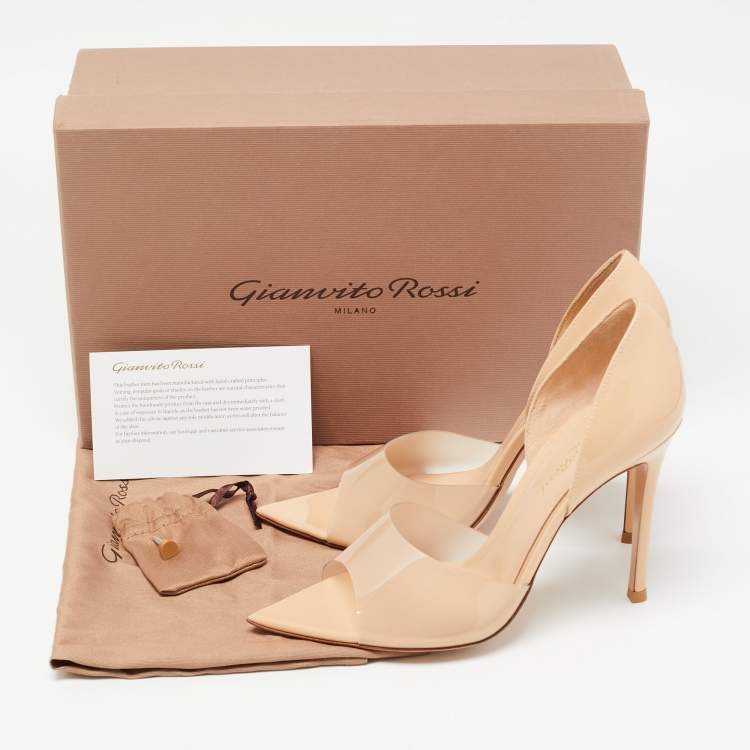 Pre Owned Gianvito Rossi Beige PVC and Patent Leather Bree Open Toe Pumps Size 38