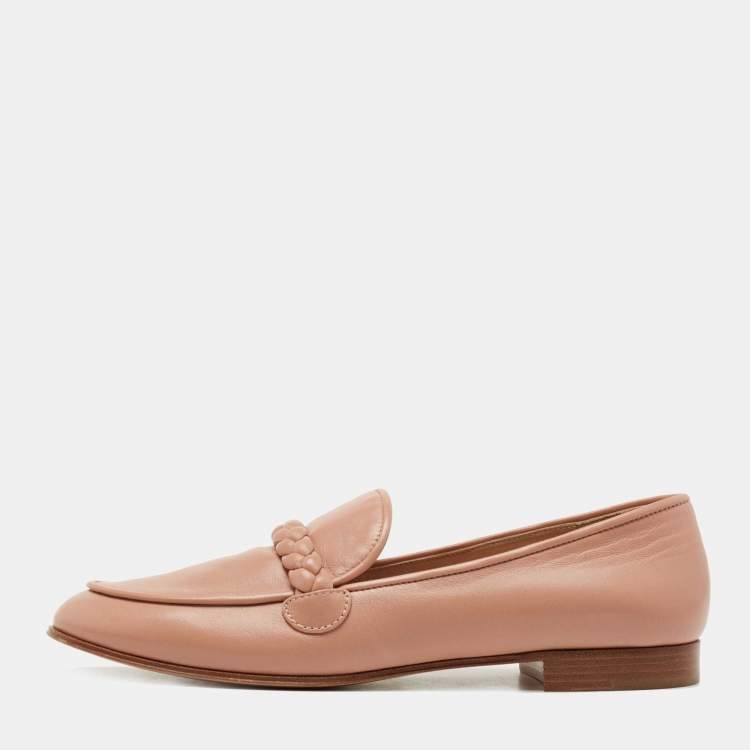 Pre Owned Gianvito Rossi Pink Leather Monza Braided Loafers Size 40