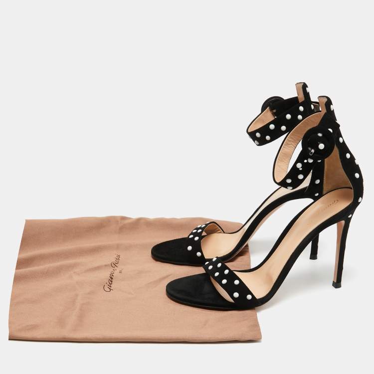 Pre Owned Gianvito Rossi Black Suede Studded Portofino Ankle Strap Sandals Size 38.5