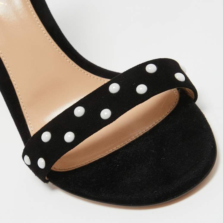 Pre Owned Gianvito Rossi Black Suede Studded Portofino Ankle Strap Sandals Size 38.5