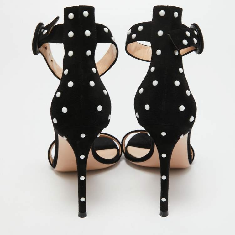Pre Owned Gianvito Rossi Black Suede Studded Portofino Ankle Strap Sandals Size 38.5