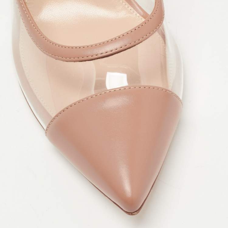 Pre Owned Gianvito Rossi Brown Leather and PVC Plexi Block Heel Pumps Size 41