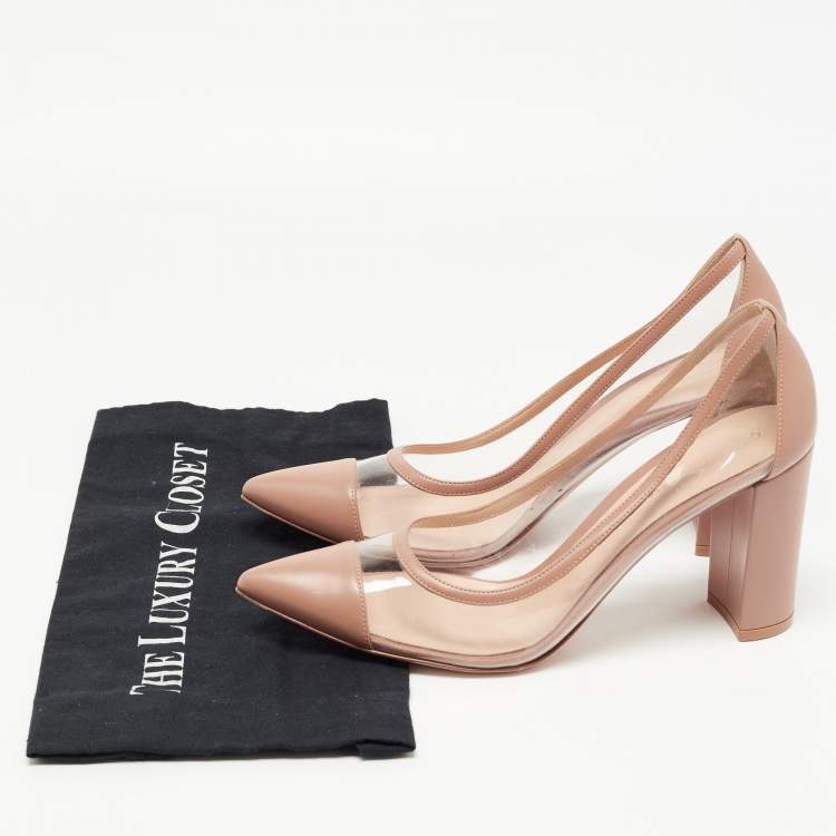 Pre Owned Gianvito Rossi Brown Leather and PVC Plexi Block Heel Pumps Size 41