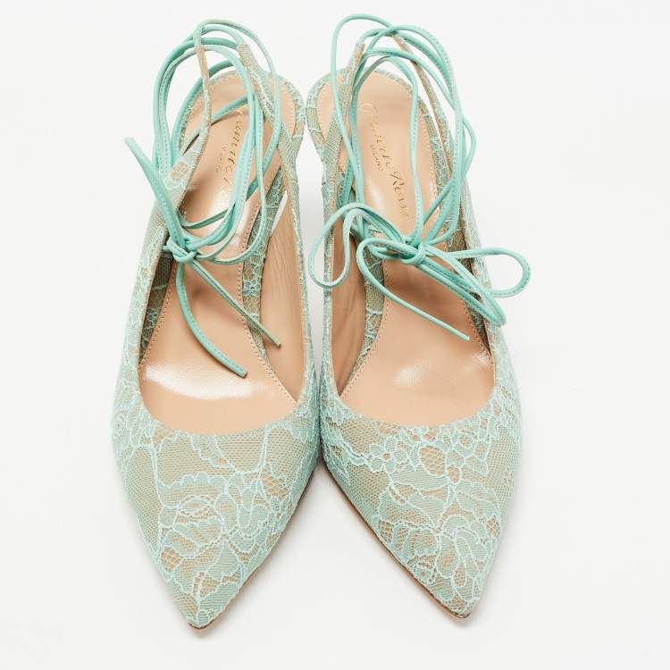 Pre Owned Gianvito Rossi Light Green Lace Irene Slingback Pumps Size 37