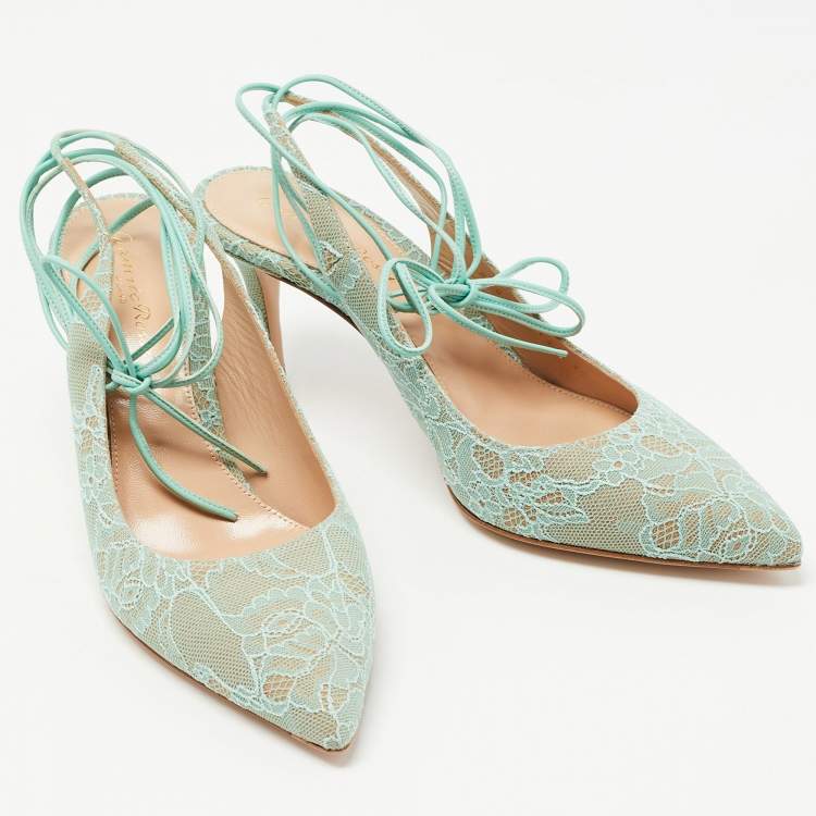 Pre Owned Gianvito Rossi Light Green Lace Irene Slingback Pumps Size 37