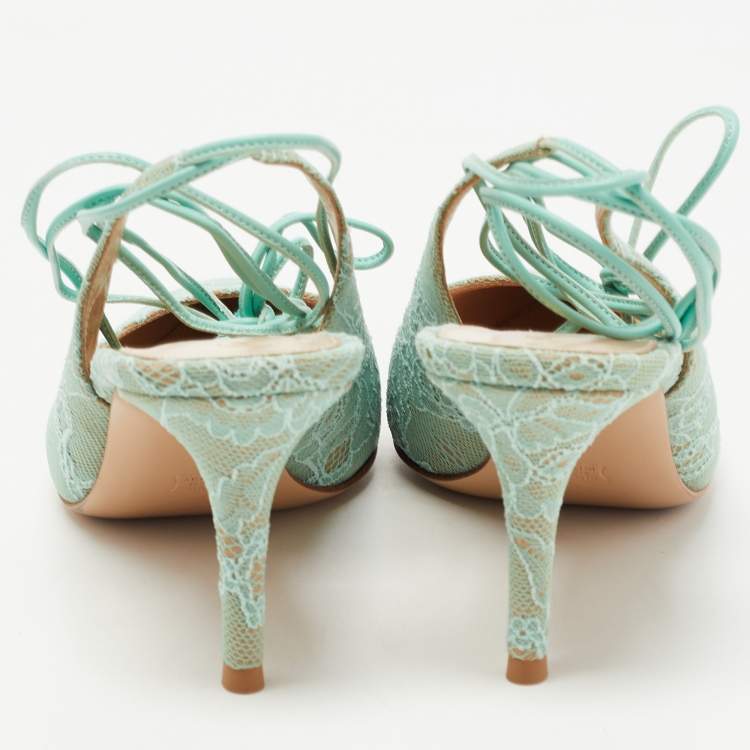 Pre Owned Gianvito Rossi Light Green Lace Irene Slingback Pumps Size 37