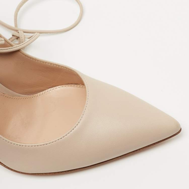 Pre Owned Gianvito Rossi Beige Leather Lace Up Pumps Size 35