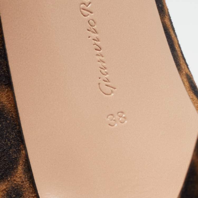 Pre Owned Gianvito Rossi Brown/Black Leopard Print Nubuck Leather Pointed Toe Pumps Size 38