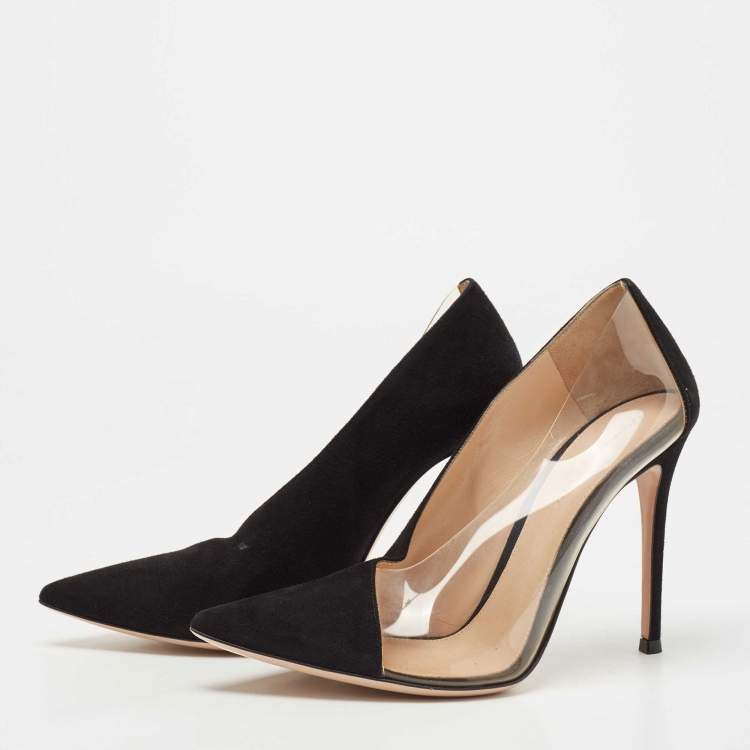 Pre Owned Gianvito Rossi Black Suede and  PVC Plexi Platform Pumps Size 39