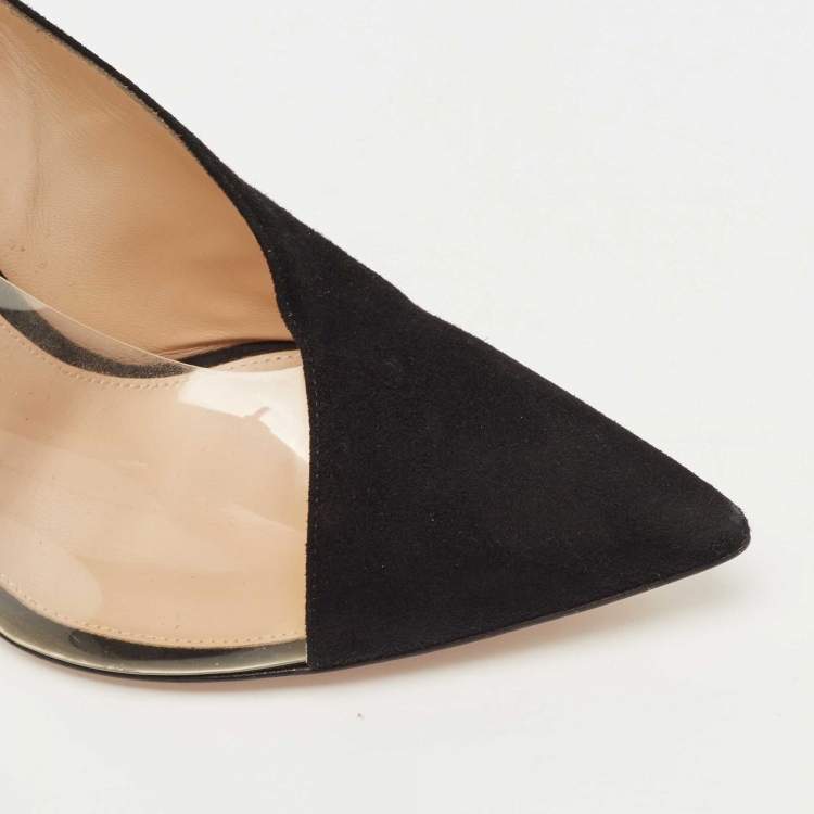 Pre Owned Gianvito Rossi Black Suede and  PVC Plexi Platform Pumps Size 39