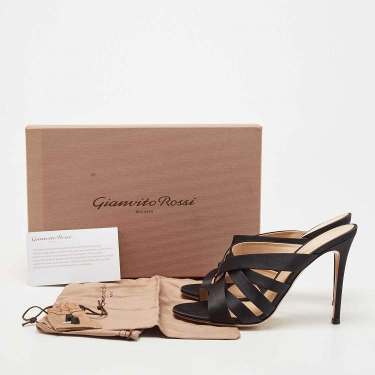 Pre Owned Gianvito Rossi Black Satin Strappy Slide Sandals Size 38.5