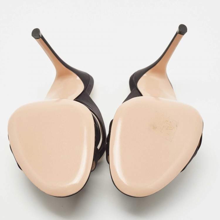 Pre Owned Gianvito Rossi Black Satin Strappy Slide Sandals Size 38.5