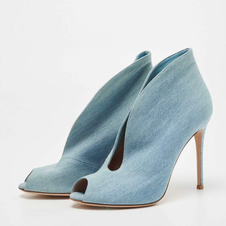 Pre Owned Gianvito Rossi Blue Denim Vamp Booties Size 41