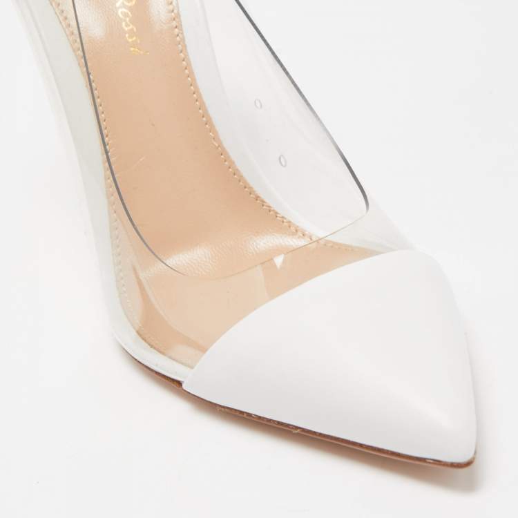 Pre Owned Gianvito Rossi White Leather and PVC Plexi Pumps Size 35.5