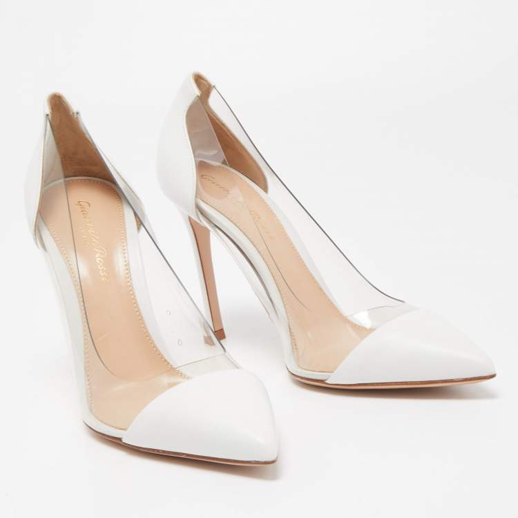 Pre Owned Gianvito Rossi White Leather and PVC Plexi Pumps Size 35.5
