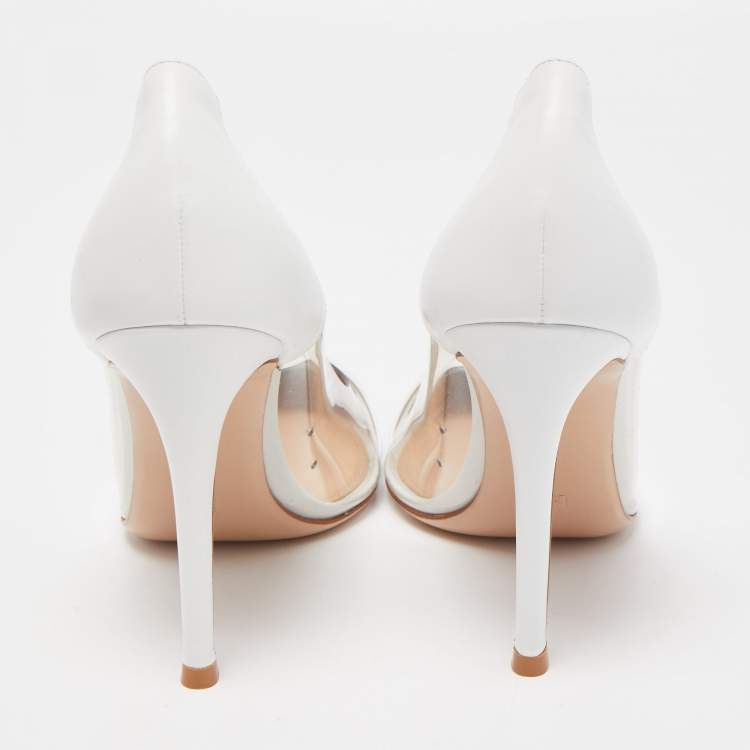 Pre Owned Gianvito Rossi White Leather and PVC Plexi Pumps Size 35.5