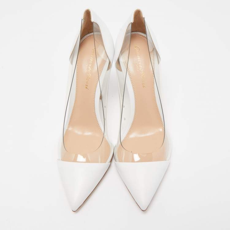 Pre Owned Gianvito Rossi White Leather and PVC Plexi Pumps Size 35.5