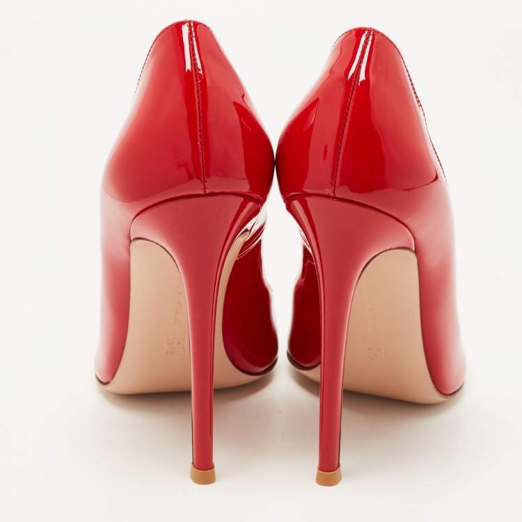 Pre Owned Gianvito Red Patent Leather Pointed Toe Pumps Size 38
