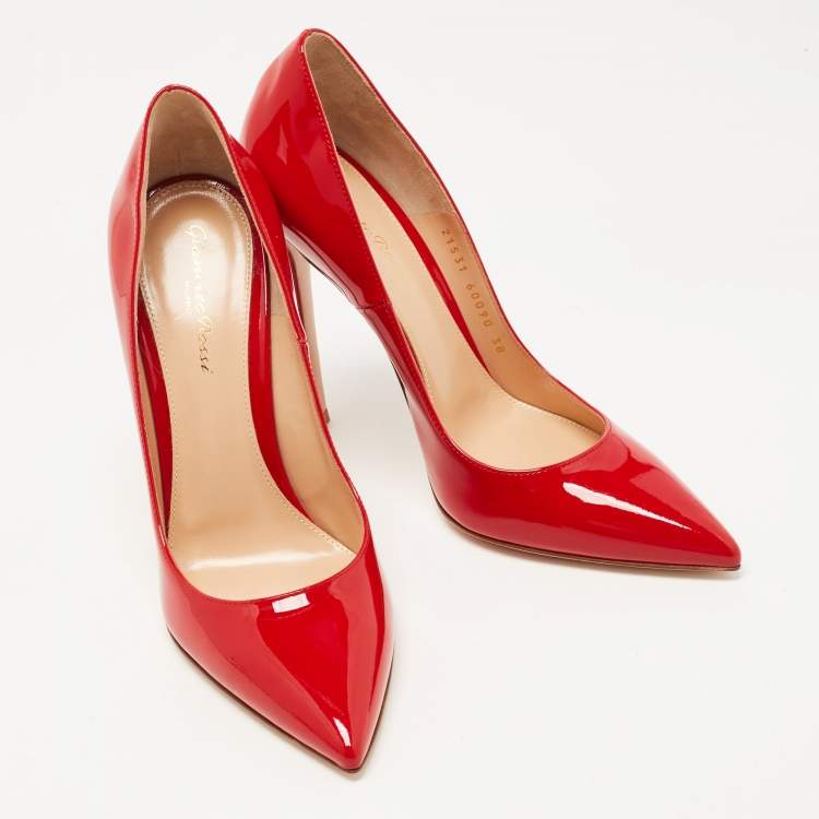 Pre Owned Gianvito Red Patent Leather Pointed Toe Pumps Size 38
