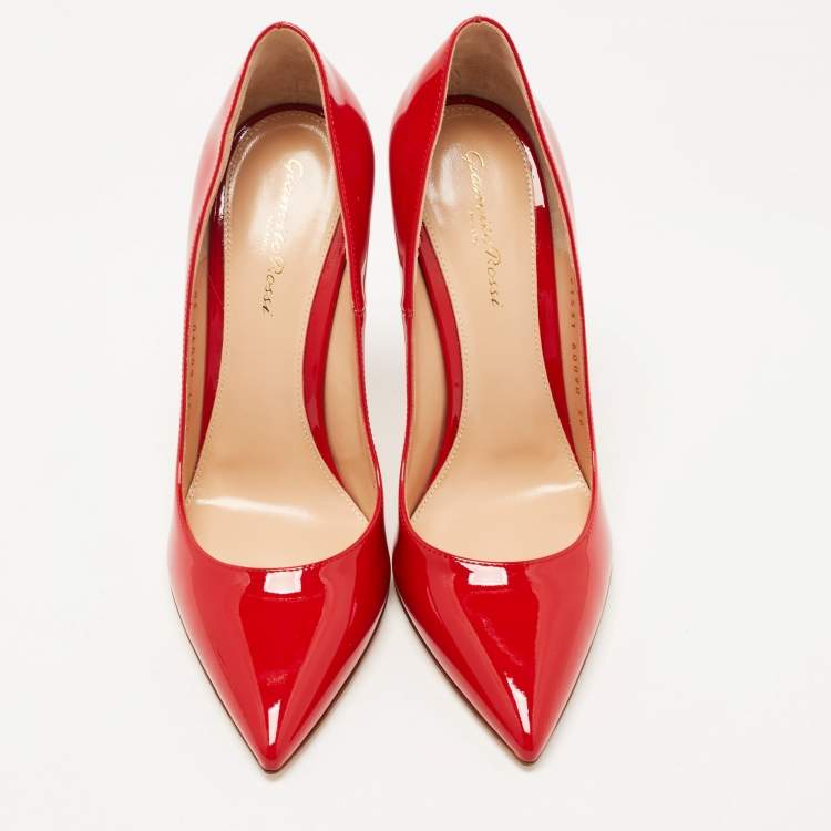 Pre Owned Gianvito Red Patent Leather Pointed Toe Pumps Size 38